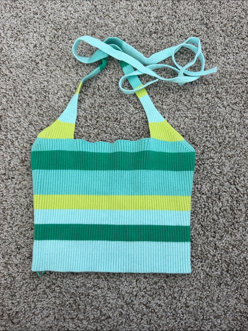 Girls' Striped Halter Swim Top - Aqua, Green & Yellow
